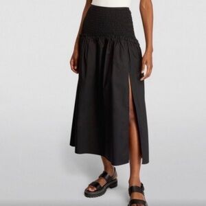 All Saints Alex Black Smocked Midi Skirt Women's Size 4 100% Cotton